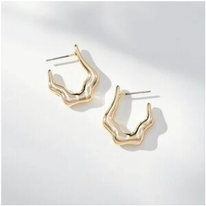 Anthropologie Gold Wavy Hoop Earrings